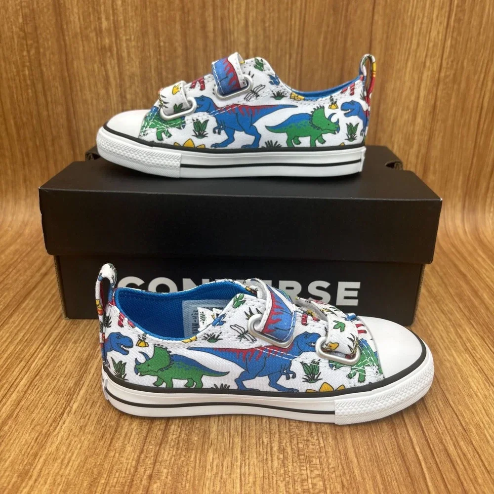Converse Chuck Taylor All Star Kids 9 White Dinosaur Print Like New A15067F Low